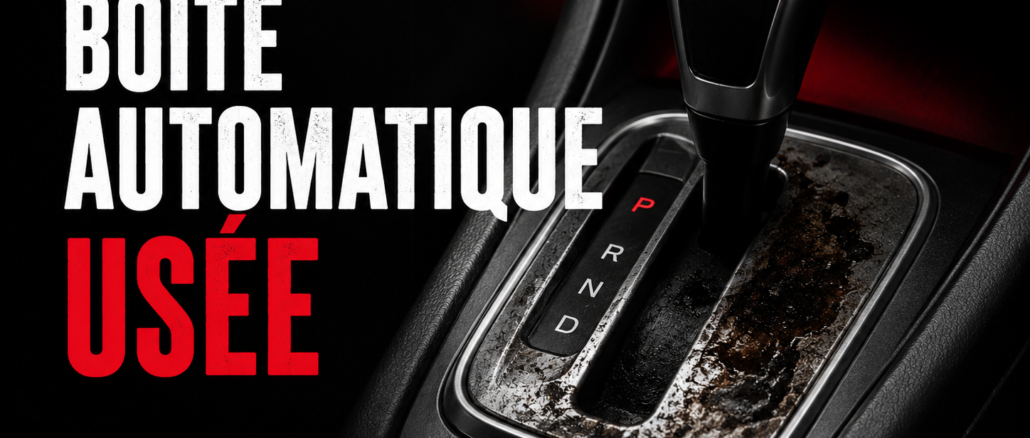 Levier de boîte automatique usée illustrant les principaux signes d'usure d'une transmission automatique avant l'achat d'une voiture d'occasion en Belgique.