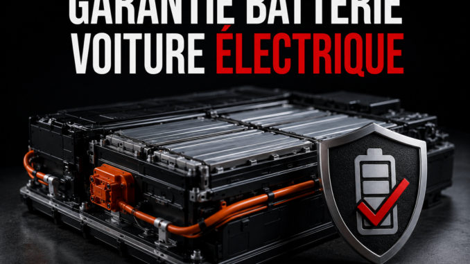 Batterie de traction de voiture électrique illustrant la garantie constructeur de 8 ans ou 160 000 km sur une voiture électrique d'occasion.