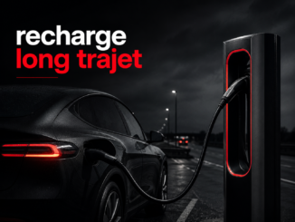 Voiture électrique en recharge rapide sur une borne haute puissance le long d'une autoroute en Belgique, illustrant la recharge sur long trajet.