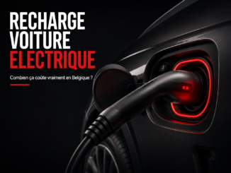Recharge d'une voiture électrique sur une borne de recharge, illustration du coût de la recharge en Belgique à domicile et sur borne publique.